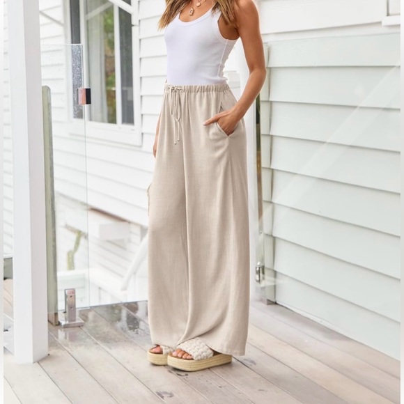 LILLUSORY Women's Linen Summer Palazzo Pants Flowy Wide Leg Beach Pant - Picture 3 of 3